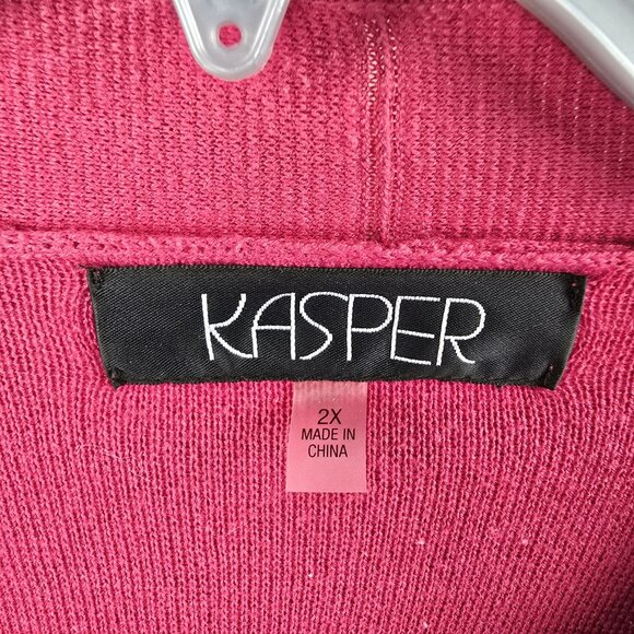 Kasper Womens Open Front Cardigan 2X Zipper Pockets 3/4 Sleeves Fuchsia - Picture 3 of 7